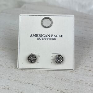 American Eagle Outfitters Round Silver Tone Stud Earrings Sparkly Rhinestones